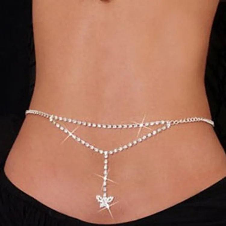 BXOXO Rhinestone Body Chains Belt Crystal Waist Chains Heart Pendant Summer Beach Waist Body Jewelry Festival Belt Belly Jewelry Women