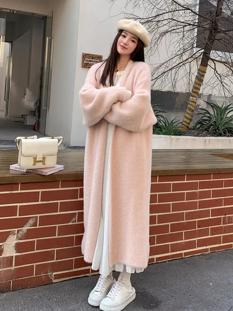 Bxoxo Women's Sweater Cardigan for Women Long Sleeve Knitwears Winter Clothing Imitation Mink Velvet Knitted Fluffy