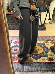 Bxoxo Winter Thick Women Wide Leg Pants Women Y2K Streetwear Loose Warm Joggers High Waist Drawstring Oversize Straight Trousers