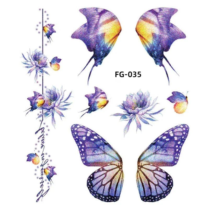 BXOXO 1Sheet Fairy Butterfly Wings Shiny Tattoo Sticker Waterproof Eyes Face Art Fake Tattoos for Women Makeup Dance Music Festival