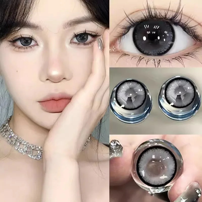 BXOXO 1 Pair High Quality Color Contact Lenses with Diopter Myopia Eyes graduated color Beauty Pupil Makeup Yearly