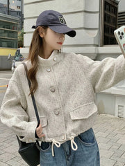 Bxoxo Sweet Women Loose Tweed Jackets Casual Vintage Elegant Long Sleeve Small Fragrance Coats Korean Retro All Match Fall Winter Tops
