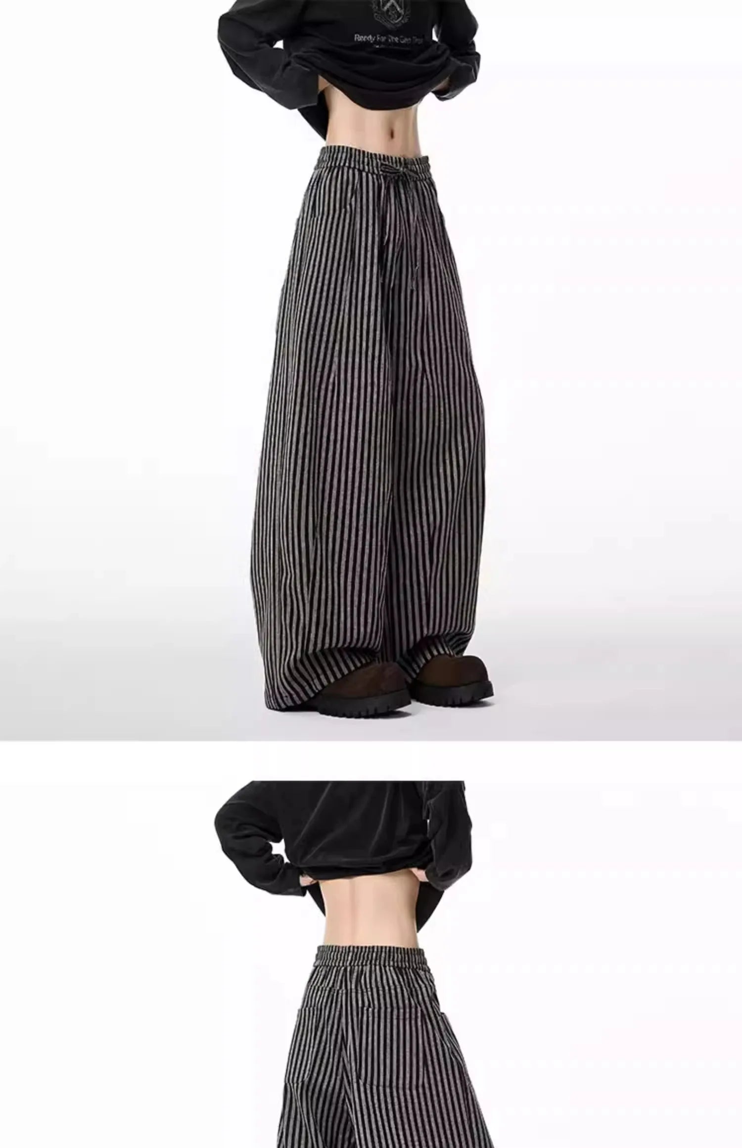 Bxoxo Women's Black Gothic Striped Long Pants Baggy Sweatpants Harajuku Y2k Emo Vintage Oversize Trousers Japanese 2000s Style Clothes