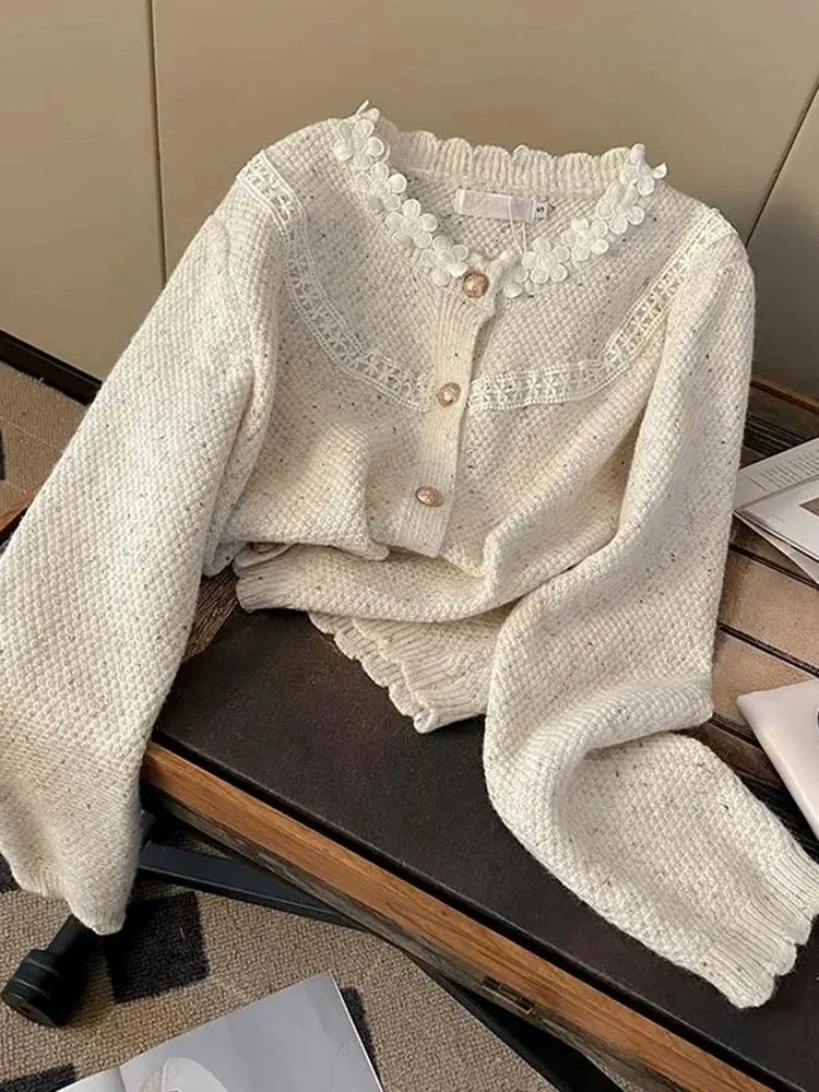 Bxoxo Floral Elegant Cardigan Women Vintage Sweet Long Sleeve Knitted Sweater French Retro Casual O Neck Design Fall Ins Tops Coats