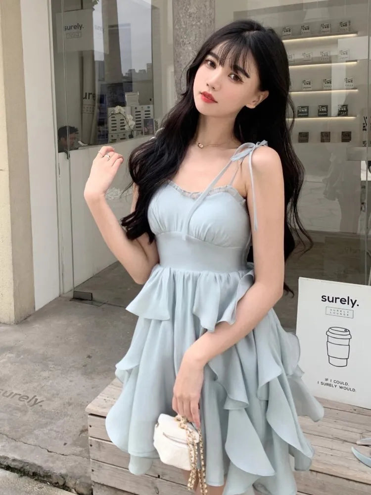 BXOXO Summer Women Sundress Suspenders Ruffles Fairy Dress Elegant Feminine Holiday Beach Romantic Dress traf robe платье