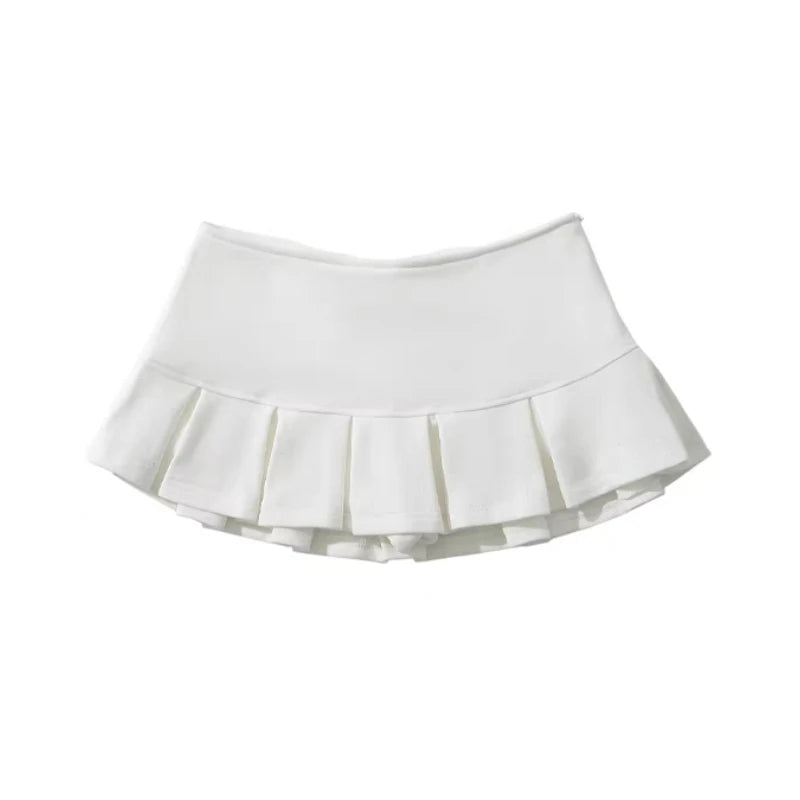 Bxoxo Terry Fabric Y2K Mini Skirt Women Low Waist Wide Pleat Light Grey Sexy Vintage A-line Pleated Skirt Casual Skort Summer