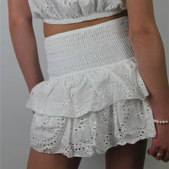 BXOXO Women Y2K Ruffle Layered Mini Skirts Smocked A Line Pleated Short Skirt Boho Beach Mini Skirt Cute Skirts for Teen Girls