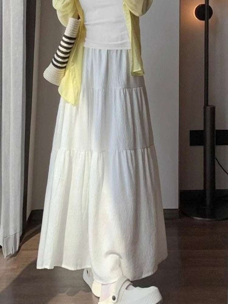BXOXO Skirts Women Sweet 2025 Summer Fashion Stretch High Waist Solid French Style Chic Elegant Long Skirt Female Casual