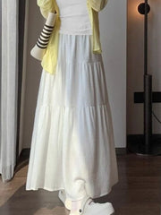 BXOXO Skirts Women Sweet 2025 Summer Fashion Stretch High Waist Solid French Style Chic Elegant Long Skirt Female Casual