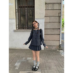 Bxoxo Vintage Plaid Skirt Women Preppy Style Sweet Pleated Mini Skirt Korean Fashion Retro Japanese Harajuku Short Skirts