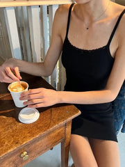 Lace Trim Slim Sexy Mini Dress for Woman Sleeveless Bow Elastic Bodycon Short Vestidos Summer Sweet Cute Black Tank Dresses