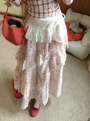 BXOXO Skirts Women Polka Dot Bow Printed Lace Patchwork Ruffles Sweet Summer Fashion Cake Long Skirt Female Casual Chic