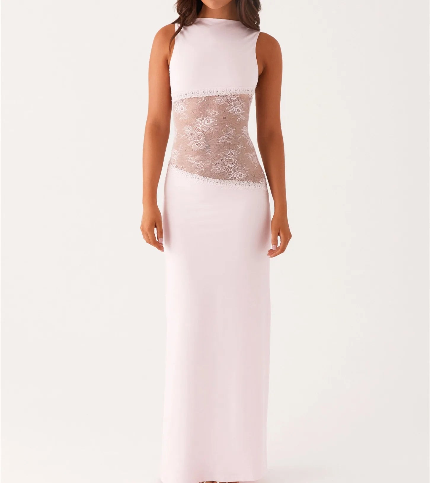 BXOXO Women Bodycon Maxi Dress Lace Patchwork Sleeveless Backless Long Pencil Dress Y2K Slim Fit Club Party Wedding Dresses
