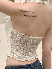 BXOXO Sling Lace Sexy Y2k Bow Slim Halter Goth Vintage Punk 2000s Sweet Summer Harajuku Korea Grunge Kawaii Crop Top Fairy V-Neck Emo