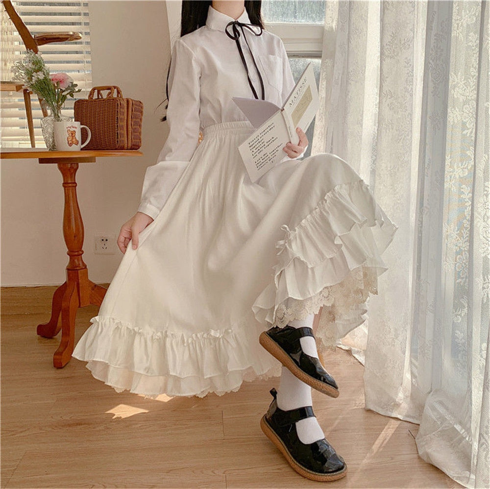 BXOXO - Layered Vintage Style Ruffled Pleated Skirt