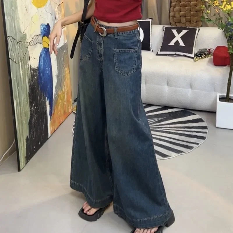 BXOXO New Denim Pants Women Summer Flares Wide Legs Loose Sweeping Floor High Waist Slimming Oversized Jeans 200 Pounds Wearable