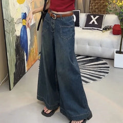 BXOXO New Denim Pants Women Summer Flares Wide Legs Loose Sweeping Floor High Waist Slimming Oversized Jeans 200 Pounds Wearable