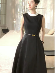 Bxoxo Women's Vintage Elegant French Prom Long Dresses Chic O-Neck A-Line Sleeveless Black White Patchwork Dress Party Evening Vestido