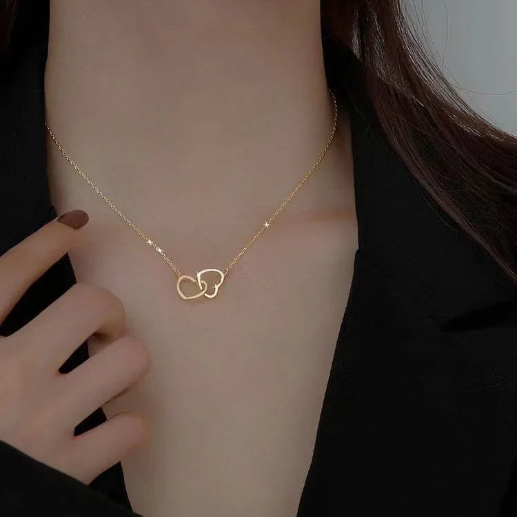 BXOXO Vintage Love Heart Pendant Necklace for Women Trend Aesthetic Gold Color Metal Chain Collar Choker Party Jewelry Birthday Gifts