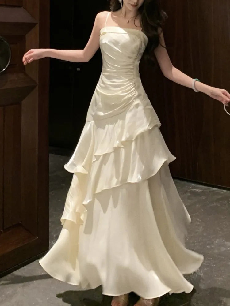 Bxoxo Women'sSexy Ruffles Elegant  Mermaid Dresses French Princess Slim Fit Zipper Party Long Dress 2025 New Fashion Prom Evening Robe