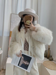 Bxoxo Thick Faux Fur Crop Coat Women Y2K Fashion Streetwear Lace Up Fluffy Short Jacket Korean Elegant Office Lady Faux Fox Fur Parkas