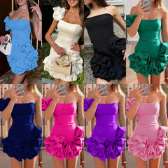 BXOXO Women Mini Dress Sexy Strapless Sleeveless Ruffles Dresses High Waist One Shoulder Elegant White Temperament Bodycon Vestidos