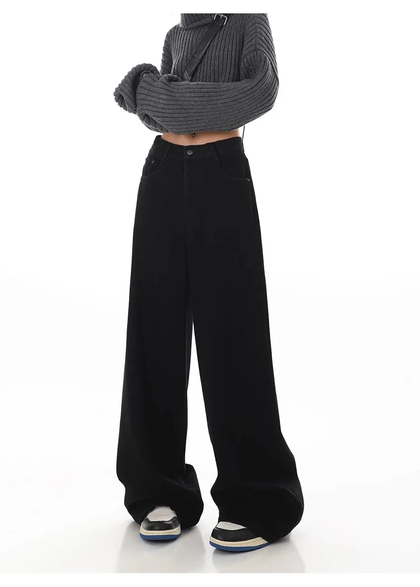 Bxoxo Y2K Black Jeans for Women Korean Fashion Streetwear High Waist Wide Leg Denim Pants Female Baggy Straight Trouser