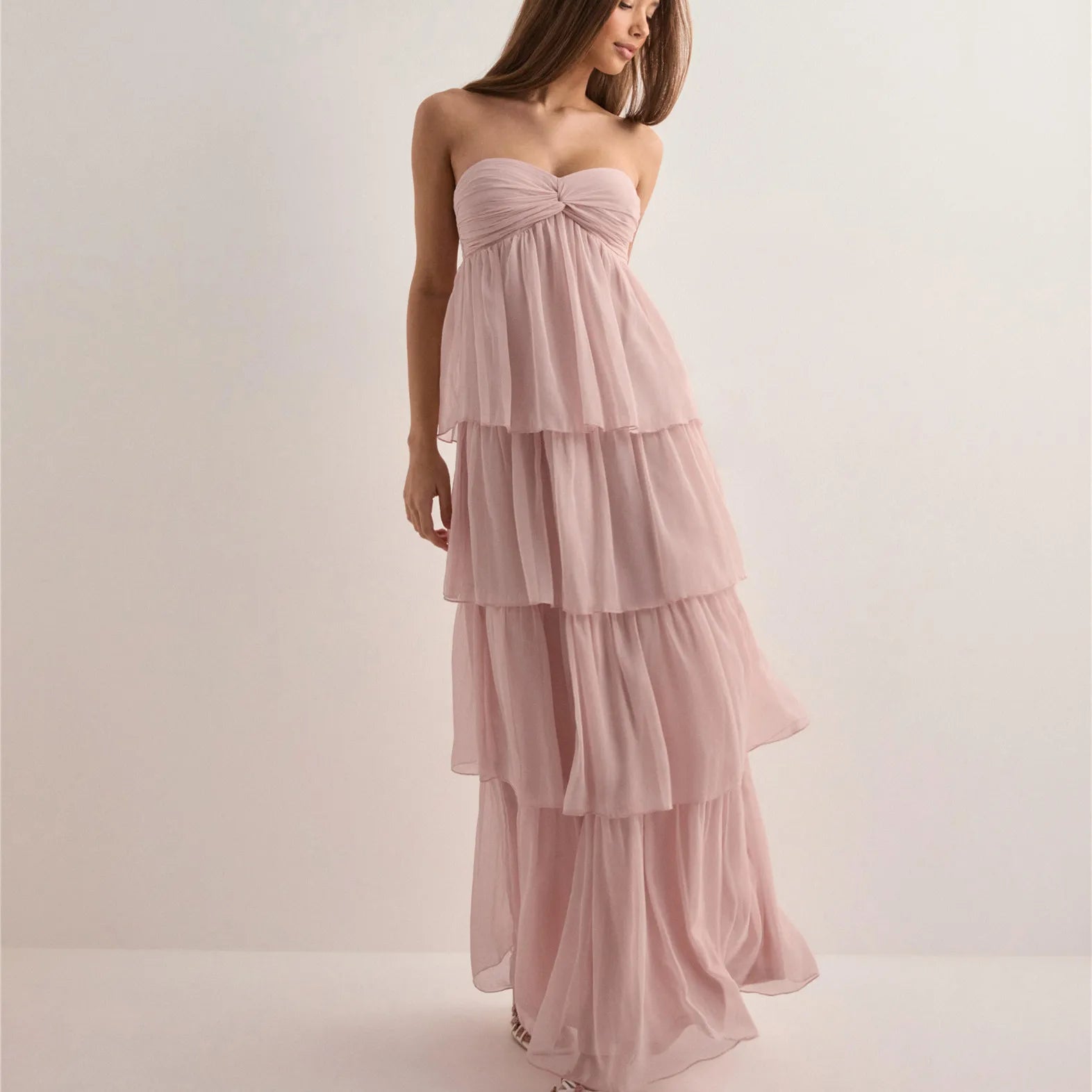 BXOXO Women's Strapless Long Dress Fashion Sleeveless Tiered Hem Tube Dress Summer Beach Holiday Party Wedding Dress