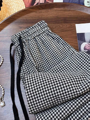 Bxoxo Korean Chic Plaid Casual Pants Women Summer High Waist Retro All Match Wide Leg Pants Y2K Loose Drawstring Straight Trousers
