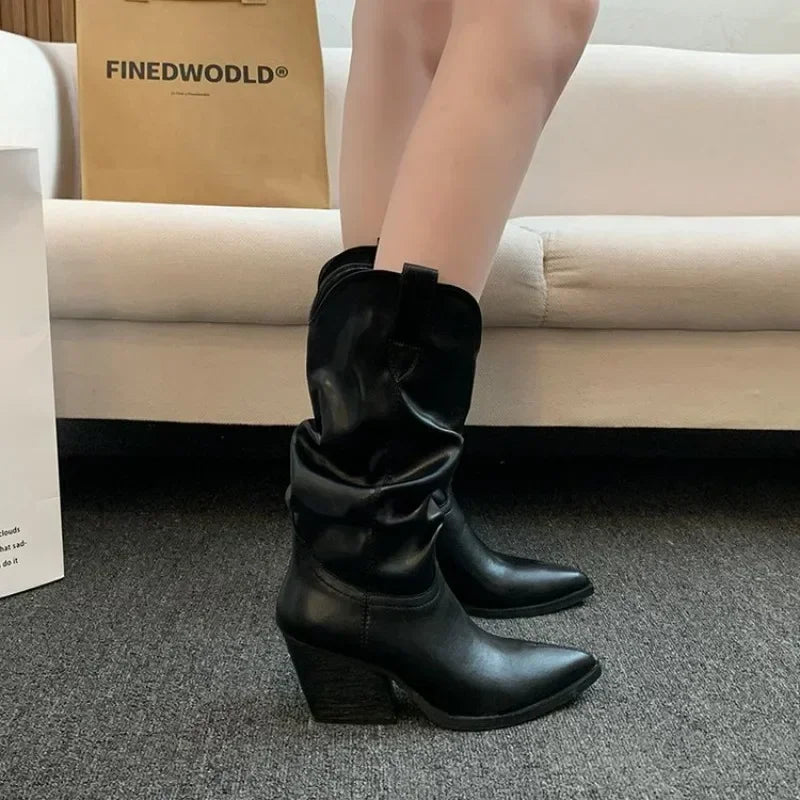 BXOXO Female Western Boots Cowboy Boots Women Plested Women Ankle  Pu Leather Shoes Autumn Boots Women Booties Lady Plus Size 42
