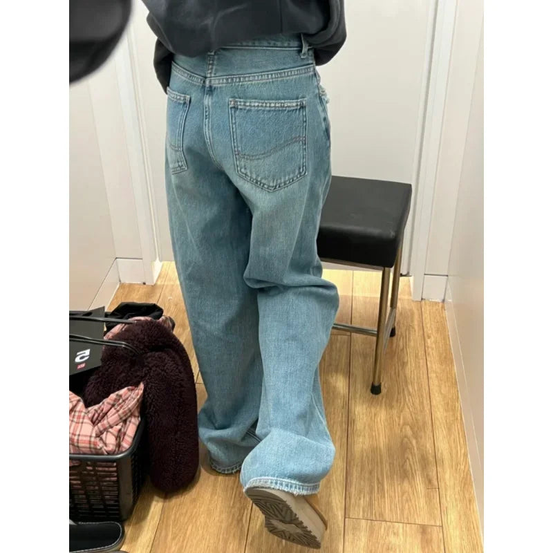 Bxoxo Streetwear Female Trousers Wide Leg Jeans for Women Blue High Waisted Jeans Women's Denim Pants Y2k Women's Clothing