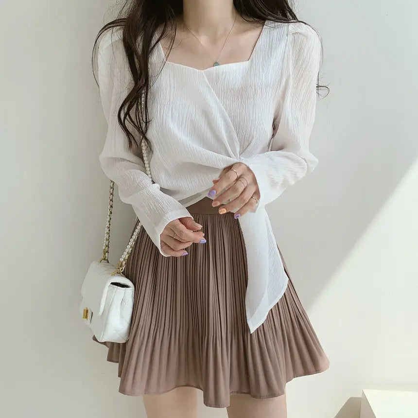 Bxoxo Tops for Women Elegant Social Clothes Korean Style Womens Shirt & Blouse Spring Long Sleeve White Chic Streetwear S Pretty Cute
