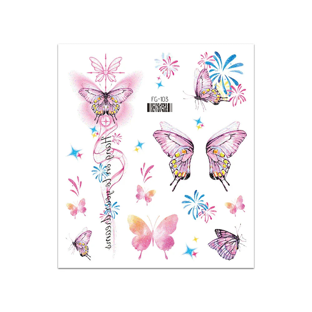 BXOXO 1 Sheet Flash Butterfly Temporary Tattoo Sticker for Eye Face Makeup Fairy Body Art Waterproof False Tattoo for Women