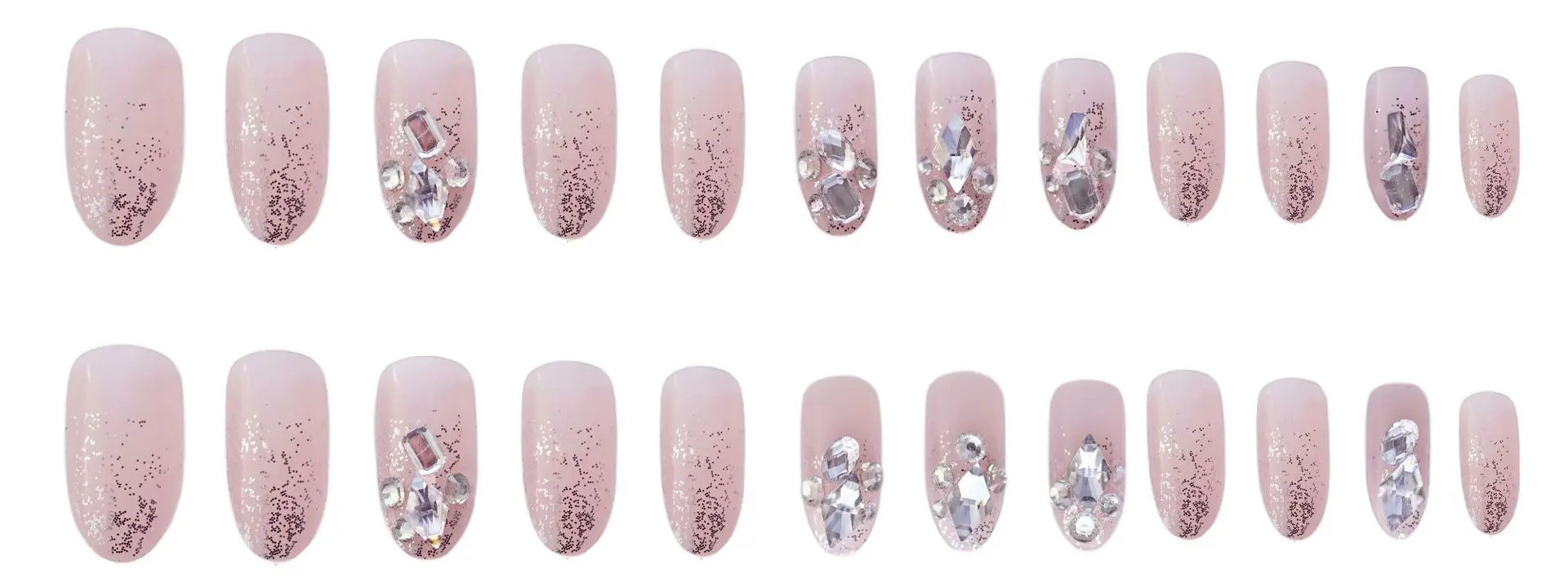 BXOXO 24pcs Nail Art Fake Nails Pink and Silver Glitter Glitter Wearing Reusable False Nails Long Ballerina Press on Nail Art Set Tips