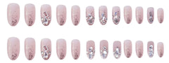 BXOXO 24pcs Nail Art Fake Nails Pink and Silver Glitter Glitter Wearing Reusable False Nails Long Ballerina Press on Nail Art Set Tips