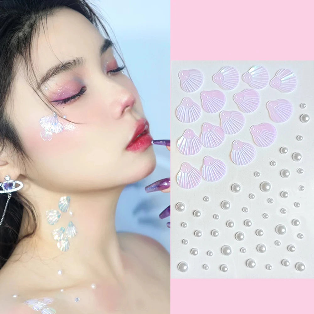 BXOXO Fashon Butterfly Face Stickers Pearl Temporary Tattoo Stickers Waterproof Glitter Eyeshadow Body for Festival Makeup