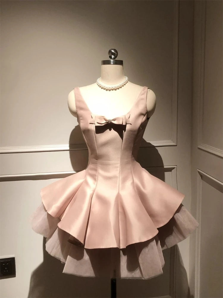 BXOXO Summer French Vintage Elegant Design Woman Dress Sweet Off Shoulder Retro Mini Dress Female Bow Fairy Party Chic Outfits 2025