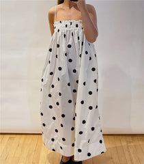BXOXO Y2k Polka Dot Smocked Tiered Maxi Dress Bow Tie Shoulder Boho Midi Sun Dress Casual Beach Long Dresses for Women