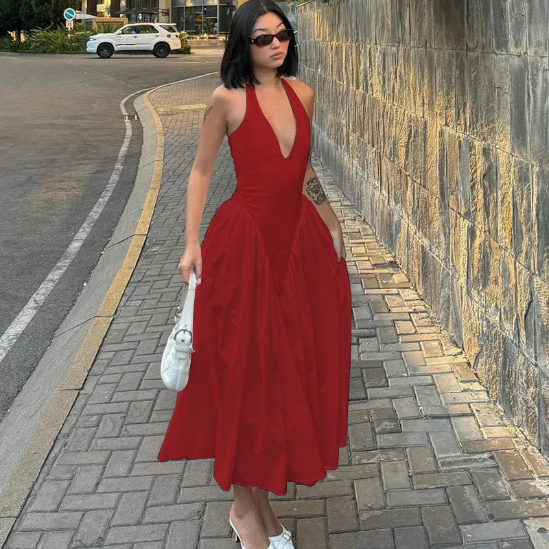 BXOXO Ladies Summer Evening Party New Fashion Dress Women Sleeveless Backless V-Neck Sexy Maxi Dresses Night Clubwear Female Outfits