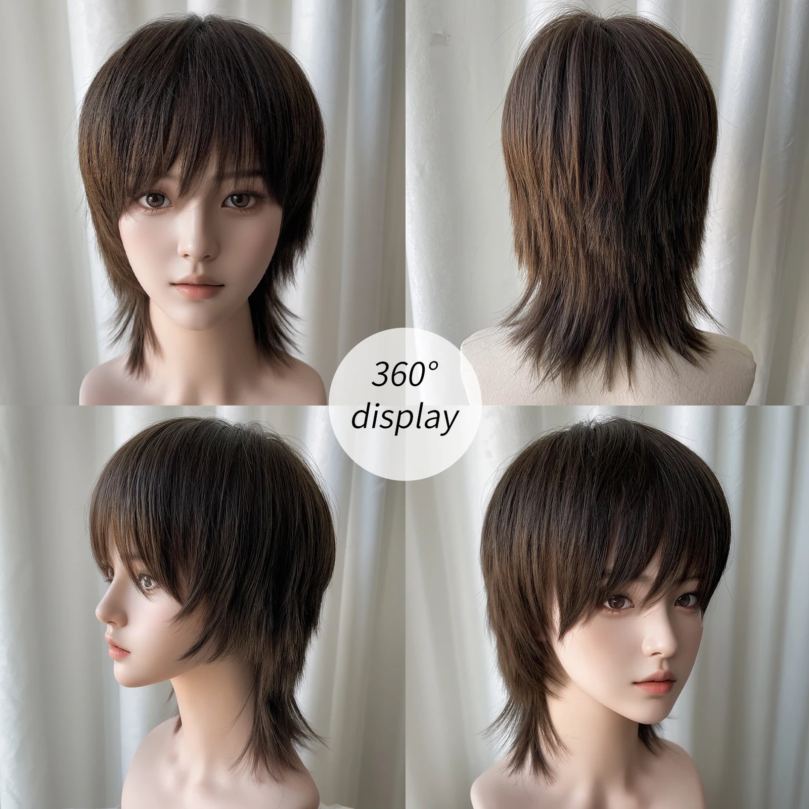 BXOXO 14 Inch Synthetic Brown Mid length Straight Unisex New Fashion Hair Bangs Fiber Heat resistant Natural Party or Selfie