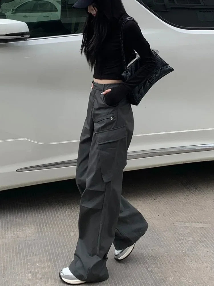 Bxoxo Women Cargo Pants Grey Vintage Y2k Baggy Korean Style High Waist Trousers Techwear Aesthetic Female Streetwear Hippie