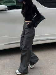 Bxoxo Women Cargo Pants Grey Vintage Y2k Baggy Korean Style High Waist Trousers Techwear Aesthetic Female Streetwear Hippie