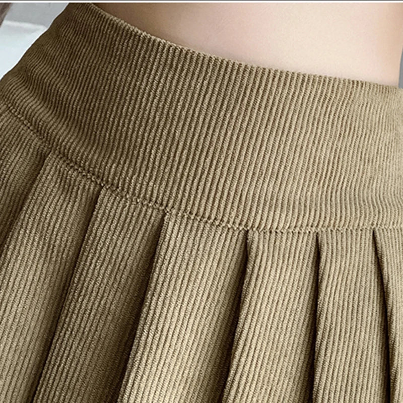 BXOXO Autumn Winter Retro Women's Corduroy Pleated Skirt High Waist Casual Vintage School Short Saias Femme
