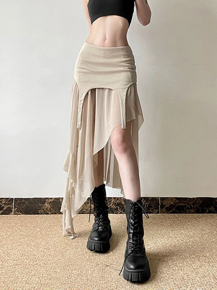 BXOXO Sexy Irregular Y2K Skirts Women Vintage American High Waist Slim Slit Long Skirt Casual Lady Streetwear Retro Summer Skirts