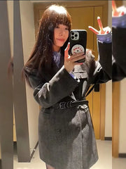 Bxoxo Fashion Gray Faux Fur Suit Coat Women Y2K Winter Thick Warm Double-Breasted Jackets Female Korean Streetwear All-Match Outwear