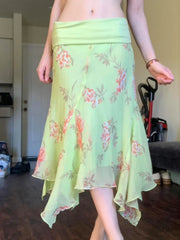 BXOXO Fashion Flower Print Irregular Low Waist Skirts Elegant Retro Design French Chic Long Skirts