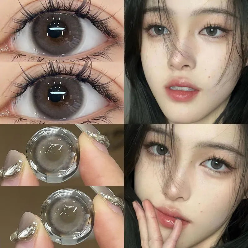 BXOXO 2PCS Color Contact Lenses with Myopia Degree -0.00 to-8.00 Gray Eye  Korea Lens Makeup Beauty Pupils