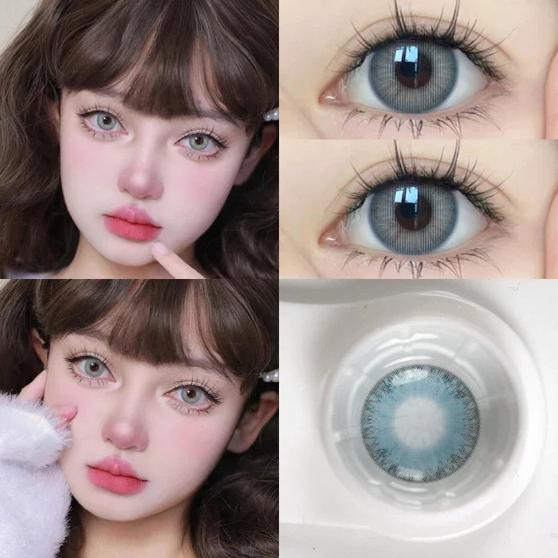 BXOXO 1Pair Myopia Colour Contacts Lenses Circular Natural Gray Blue Eye Lenses Beauty Pupil Black Eyes