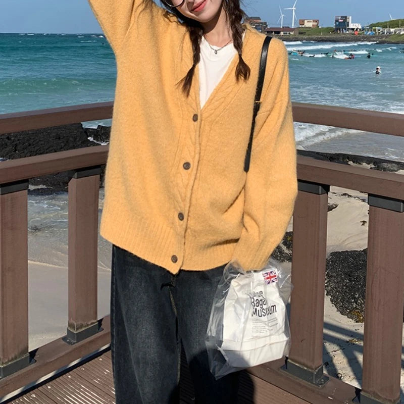 Bxoxo Slouchy Knit Cardigan Sweater for Women Comfy Cable-knit Button Up Sweater Jacket Female Autumn Winter Vintage Outfit