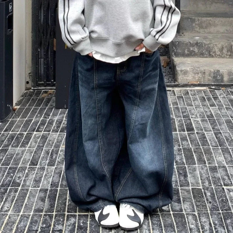 Bxoxo Y2k Letter Embroidery Washed Women Jeans Vintage Harajuku Wide Leg Denim Pants Baggy Gyaru Scimitar Trousers Streetwear